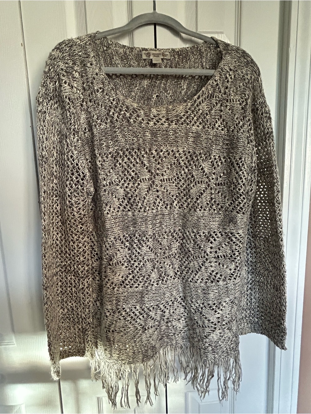 Vintage America Open-Knit Fringe Sweater - Cream, Gray